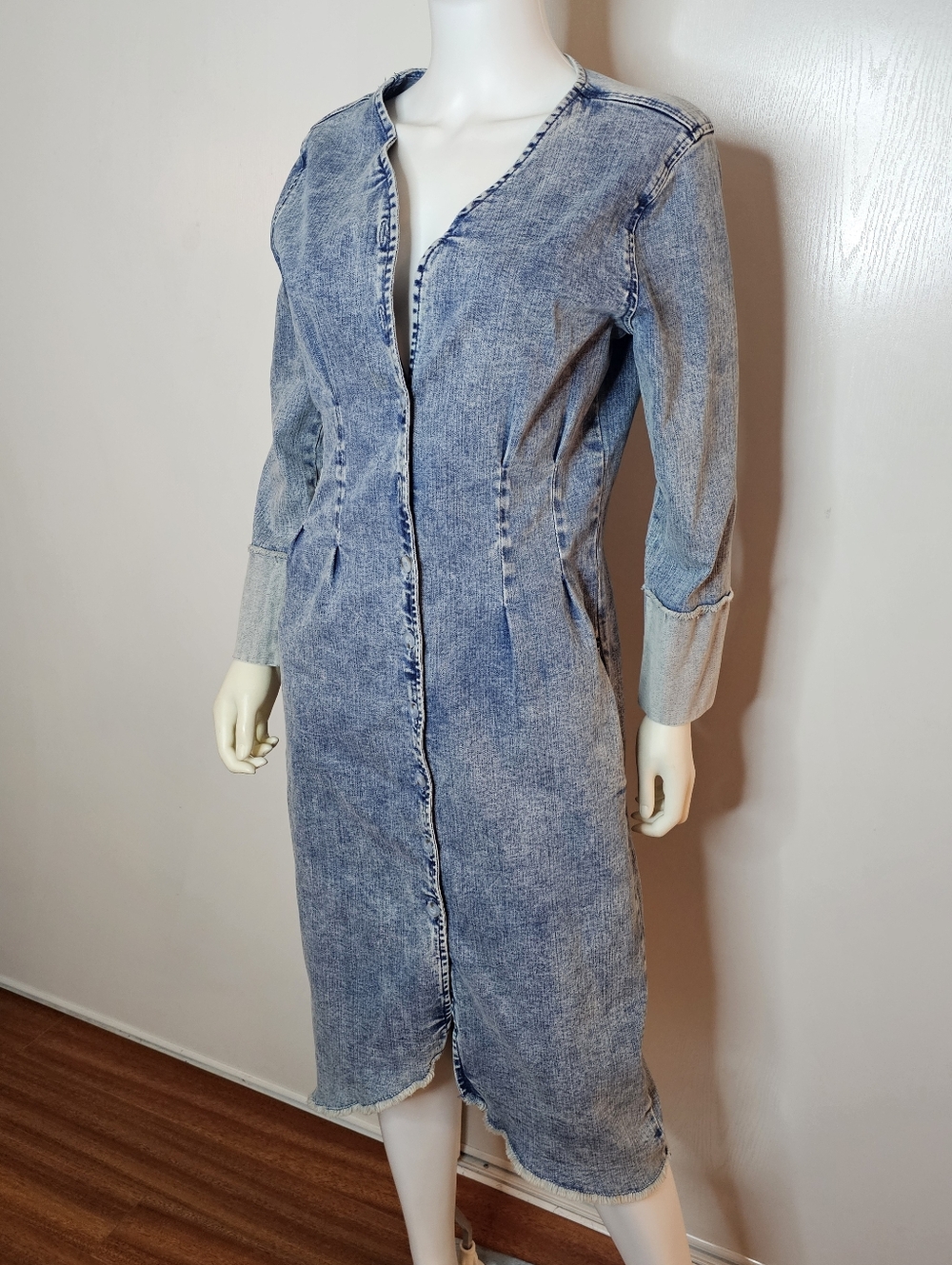 VTG Wash Lab Denim-Effect Long Sleeve Midi Dress - Hannah Blue Size M 96% Cotton - Picture 2 of 14